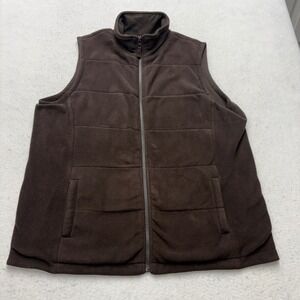 Lands End Womens Vest Large Fleece Brown Full Zip Mock Quilted Puffer Gorpcore